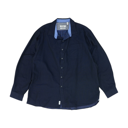 Navy Geometric Long Sleeve Button Down