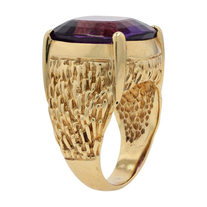 18K Gold Large Deep Purple Specialty Cut Square Stone Cocktail Ring