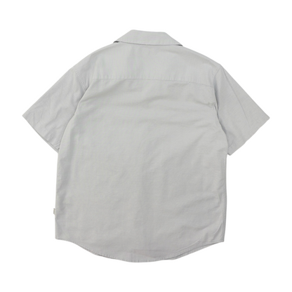 Gray Solid Short Sleeve Button Down