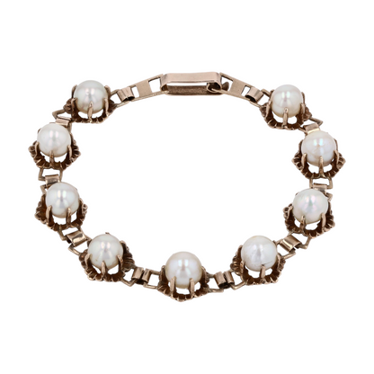 10K Yellow Gold Cultured Pearl Chain Bracelet