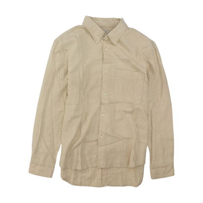 Beige Solid Long Sleeve Button Down