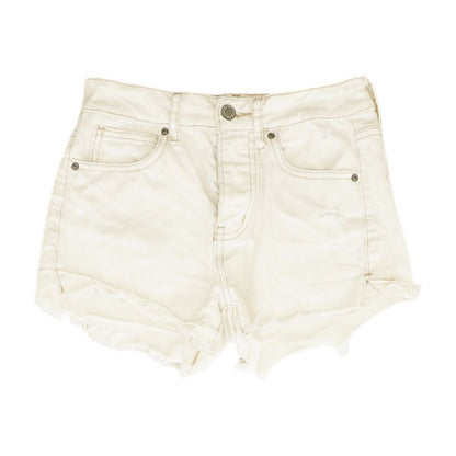 White Solid Denim Shorts