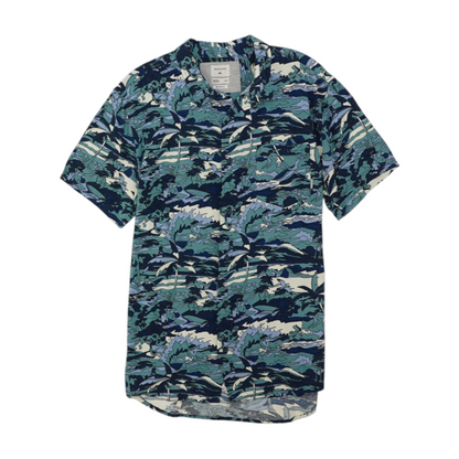 Blue Graphic Short Sleeve Button Down