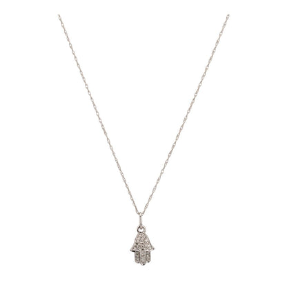 14K White Gold Diamond Cluster Hand Pendant Necklace