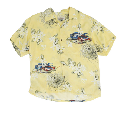Vintage Yellow 2003 Fish-Printed Limited Edition Short Sleeve Button Down
