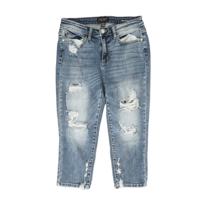 Blue Solid Denim Capris