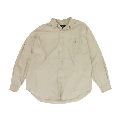 Beige Solid Long Sleeve Button Down