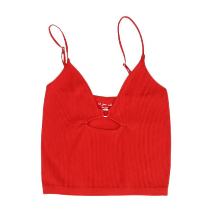 Red Solid Tank Knit Top