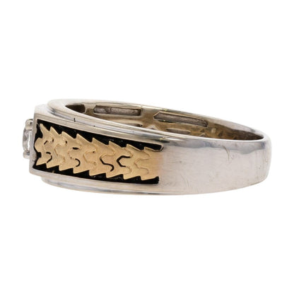 1/5 Ct 14K Two Tone Gold Diamond With Gold Leaf And Black Accented Shank Band