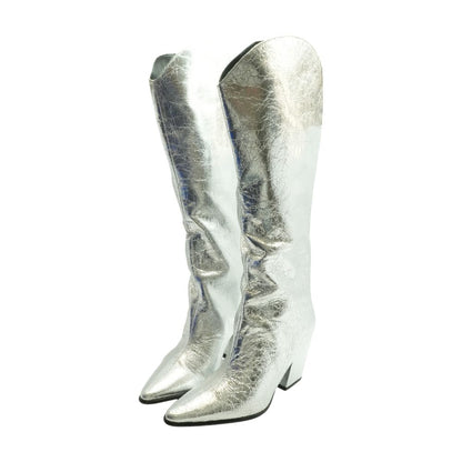 Silver Knee High Boots