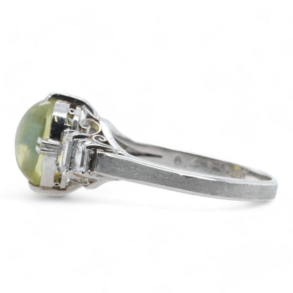 Platinum Oval Cat Eye With Diamond Accent Ring