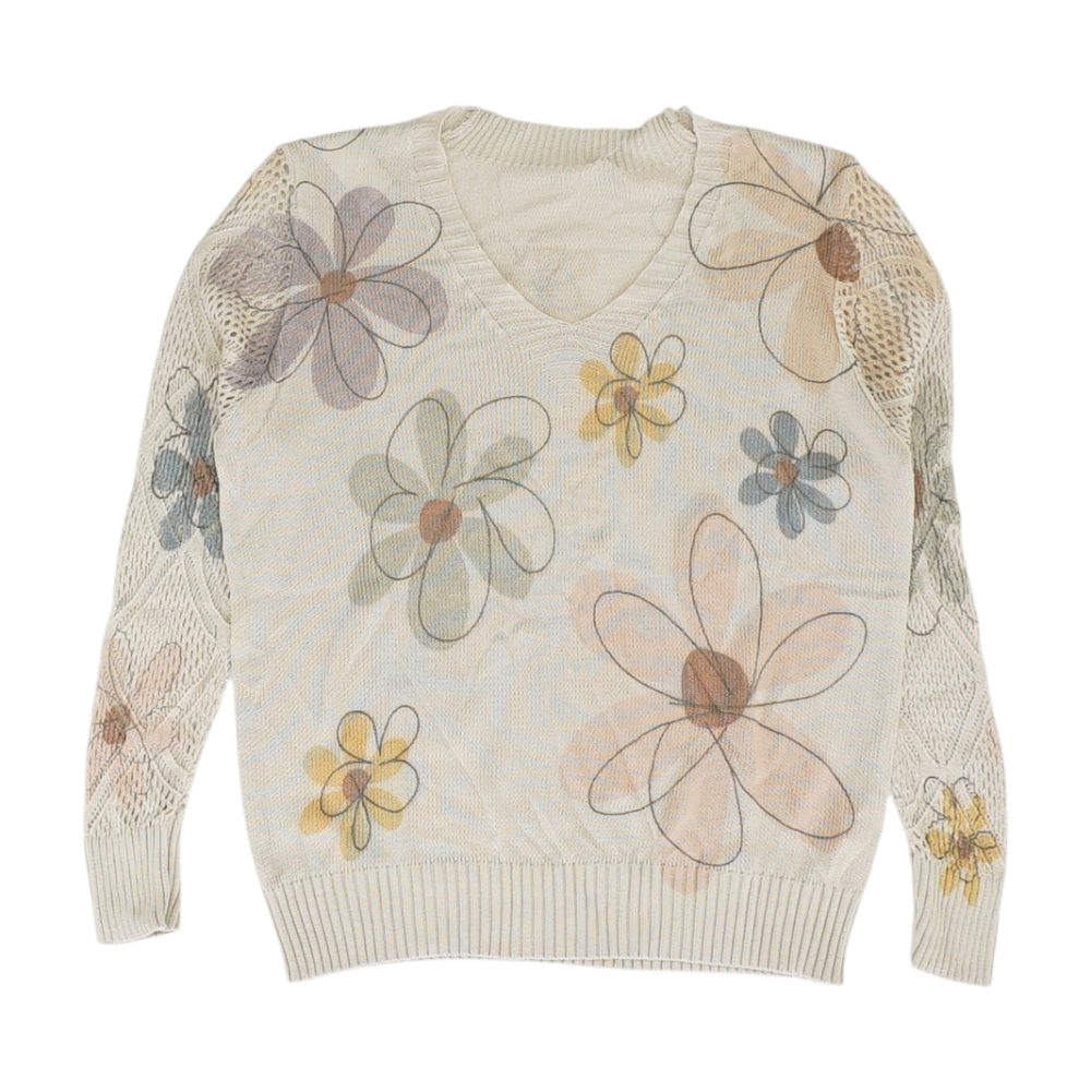 Beige Floral Pullover Sweater