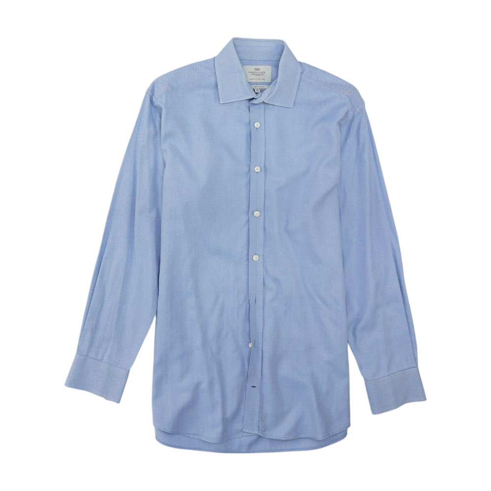 Blue Herringbone Long Sleeve Button Down