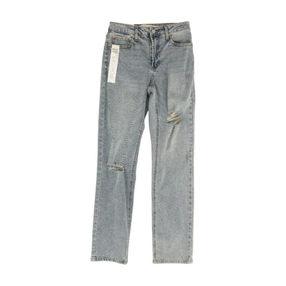 Blue Solid High Rise Straight Leg Jeans