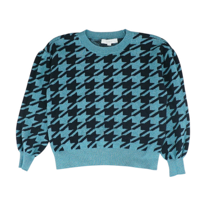 Blue Petite Houndstooth Pullover Sweater