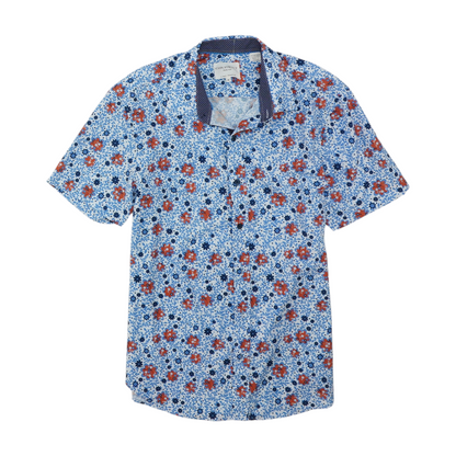 Blue Floral Short Sleeve Button Down