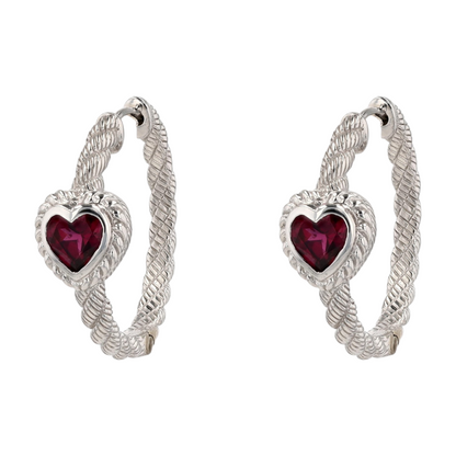 Sterling Silver Garnet Hoop Earrings