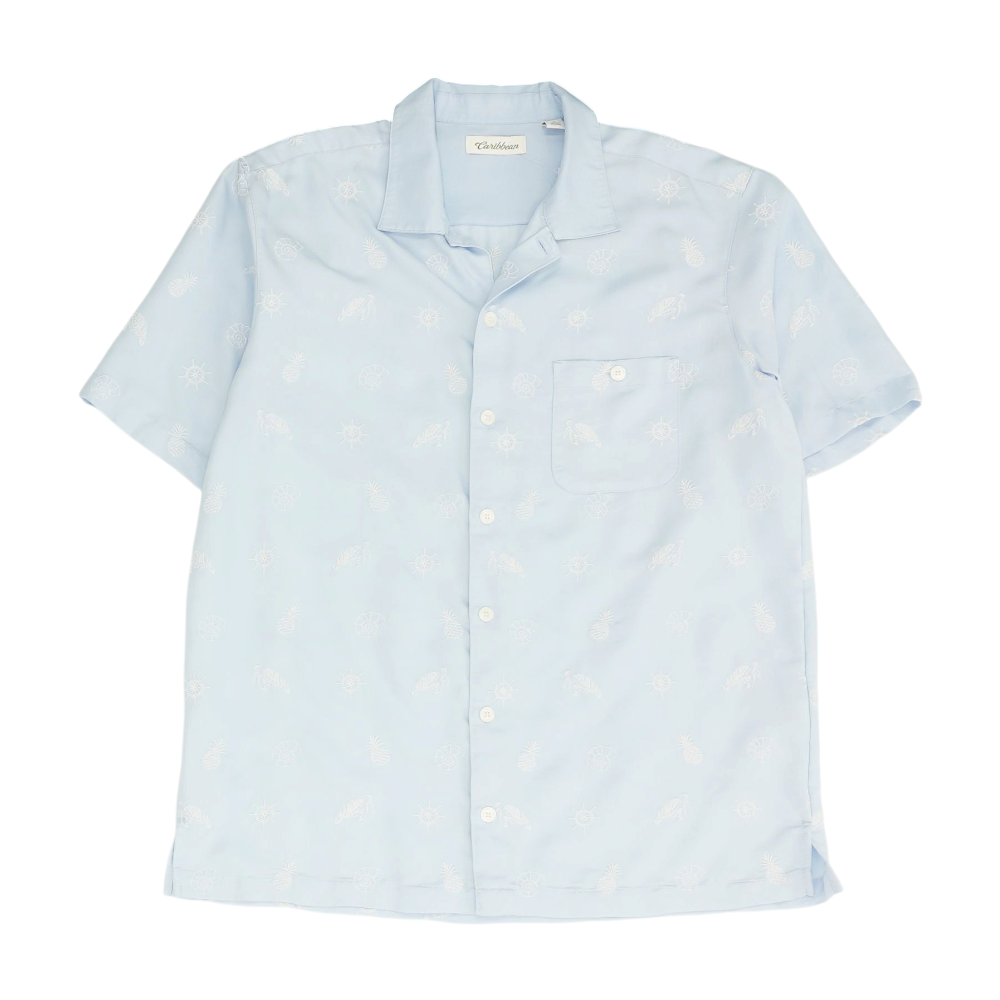 Blue Graphic Short Sleeve Button Down