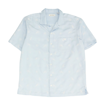 Blue Graphic Short Sleeve Button Down
