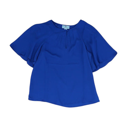 Blue Solid Short Sleeve Blouse