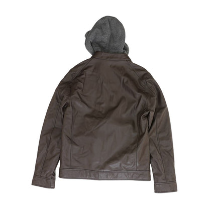 Brown Solid Faux Leather Jacket