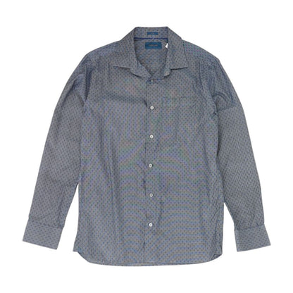 Blue Graphic Long Sleeve Button Down