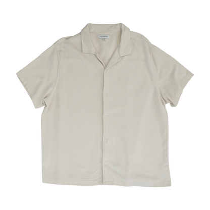 Beige Solid Short Sleeve Button Down