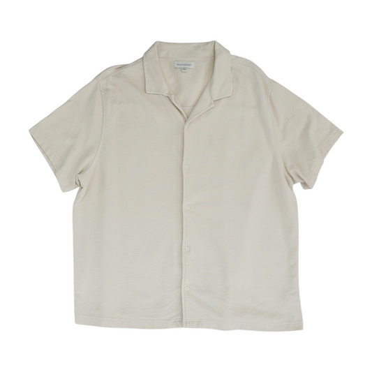 Beige Solid Short Sleeve Button Down
