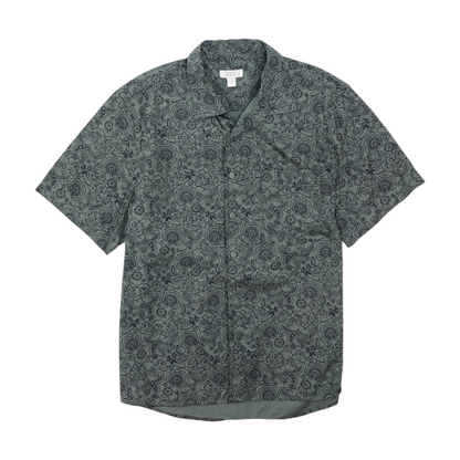 Green Floral Short Sleeve Button Down