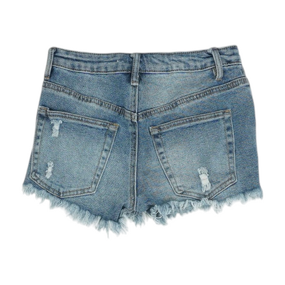 Blue Solid Denim Shorts