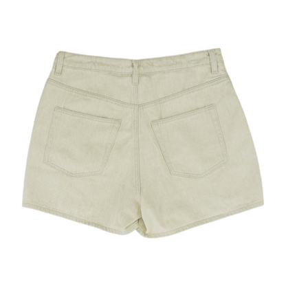 Ivory Solid Denim Shorts