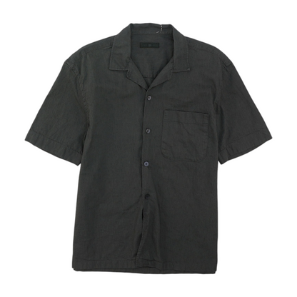 Gray Solid Short Sleeve Button Down