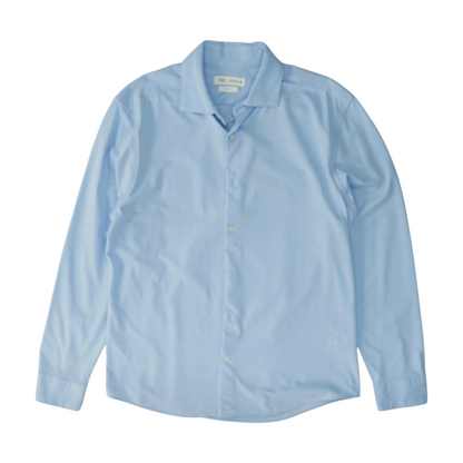 Blue Solid Long Sleeve Button Down