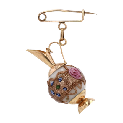 14K Yellow Gold Glass Brooch