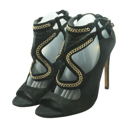 Black Suede Chain Link Accent Pump Heels