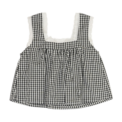 Black Check Cropped Blouse