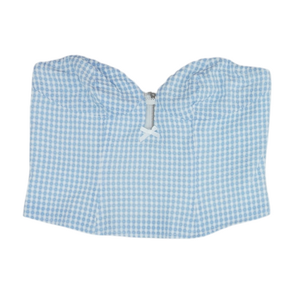 Blue Check Cropped Blouse