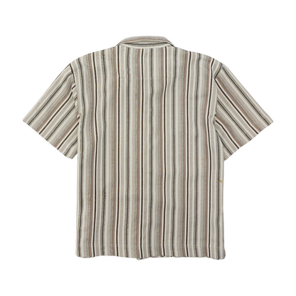 Beige Striped Short Sleeve Button Down