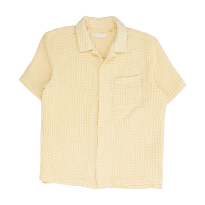 Beige Solid Short Sleeve Button Down