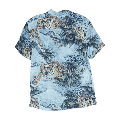 Gray Print Short Sleeve Button Down