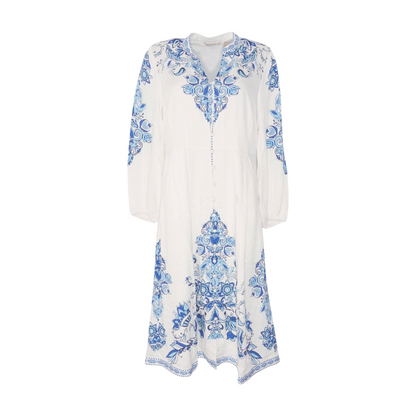White Paisley Midi Dress