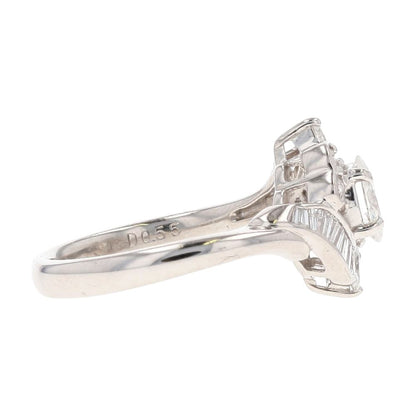 1.00 Ct Platinum Round, Baguette, And Oval Center Diamond Engagement Ring