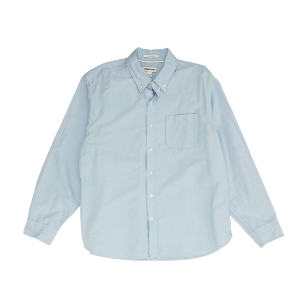 Blue Solid Long Sleeve Button Down
