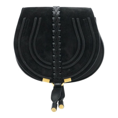Black Small Marcie Saddle Bag in Suede & Leather