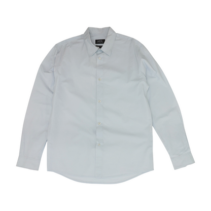 Blue Solid Long Sleeve Button Down