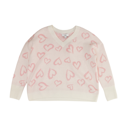 White Hearts Pullover Sweater