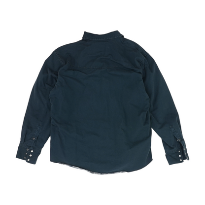 Blue Solid Long Sleeve Button Down