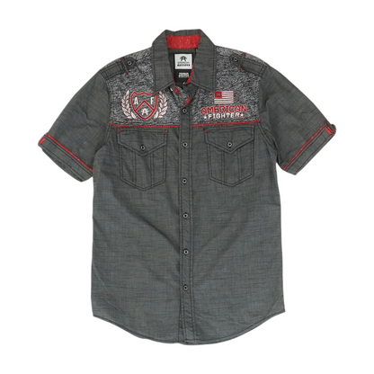 Gray Solid Short Sleeve Button Down