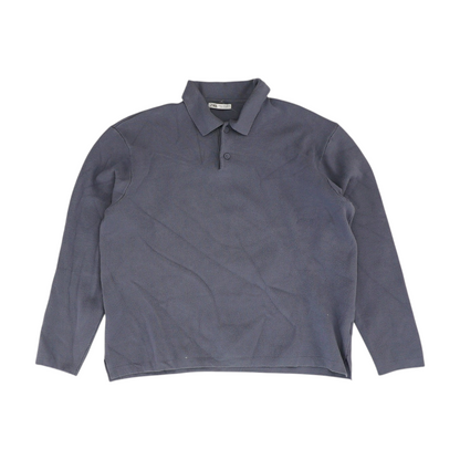 Blue Solid Long Sleeve Polo