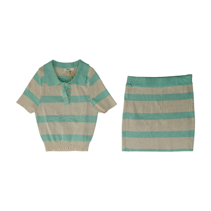 Beige Striped Skirt Set